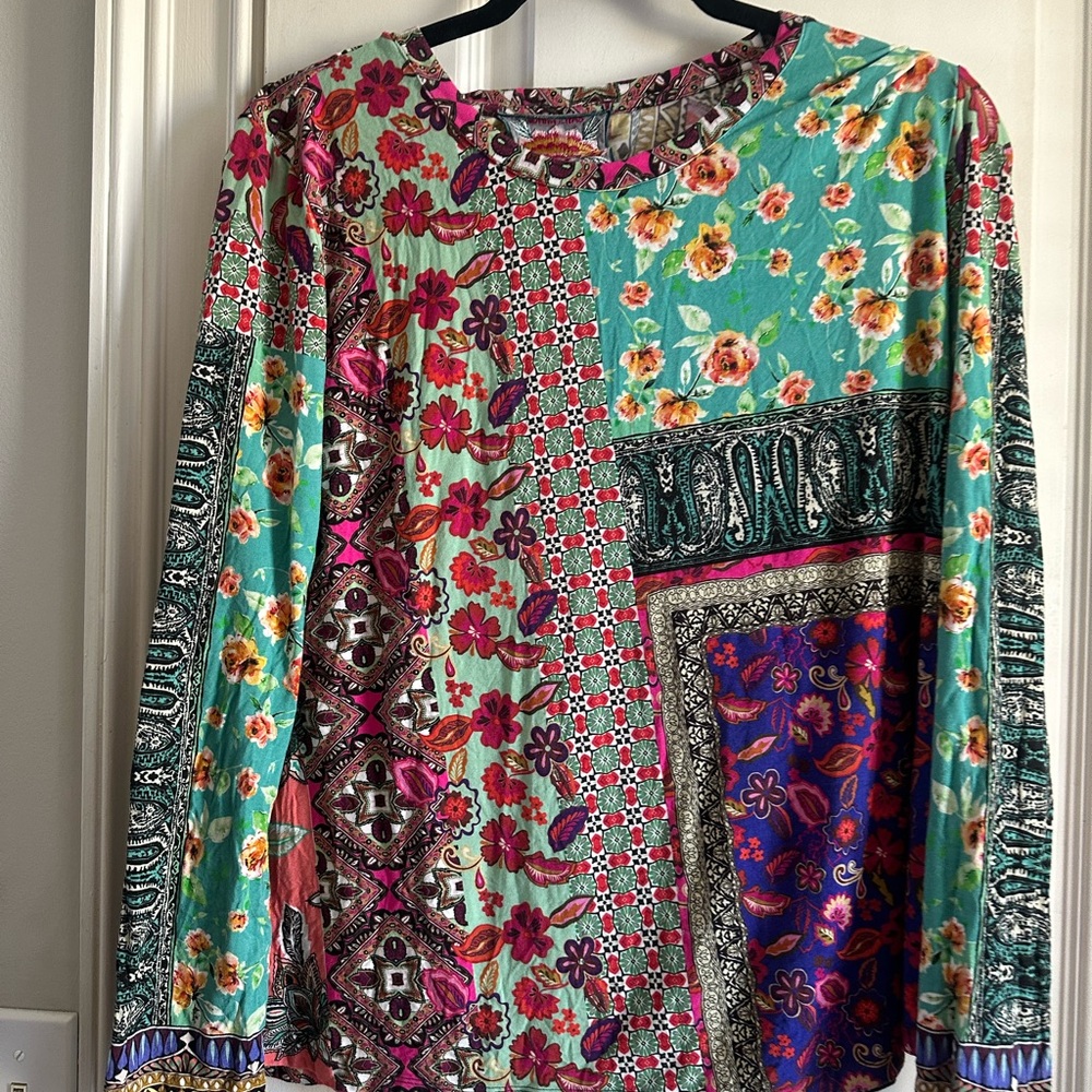 Johnny Was Gogo Favorite Long-sleeve Swing Tee with a multi-colo